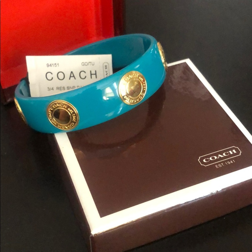 NWT COACH Teal Signature Emblem Bangle